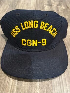 Vintage USS Long Beach CGN-9 Made In USA Navy Blue/ Gold